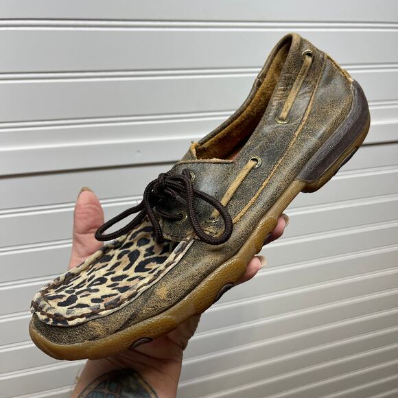 Twisted X Boat Shoe Driving Moc Leopard Print Size 8 Women’s - Picture 5 of 11